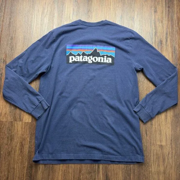 Patagonia Men’s Navy Blue Long Sleeve P-6 Logo Responsibili-Tee Size Extra Large - Picture 2 of 6